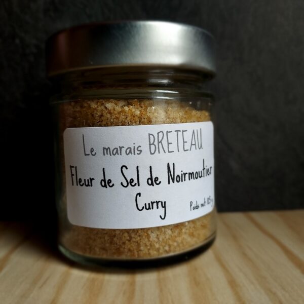 Le Marais Breteau - Production et vente de sel de Noirmoutier en Vendée 85 - Fleur de Sel de Noirmoutier curry - pot en verre de 125g