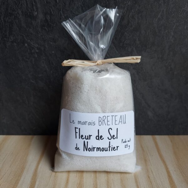 Le Marais Breteau - Production et vente de sel de Noirmoutier en Vendée 85 - Fleur de Sel de Noirmoutier - sachet en plastique 125g