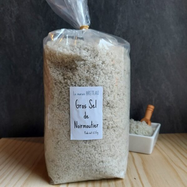Le Marais Breteau - Production et vente de sel de Noirmoutier en Vendée 85 - Gros sel de Noirmoutier - sachet plastique 2,5kg