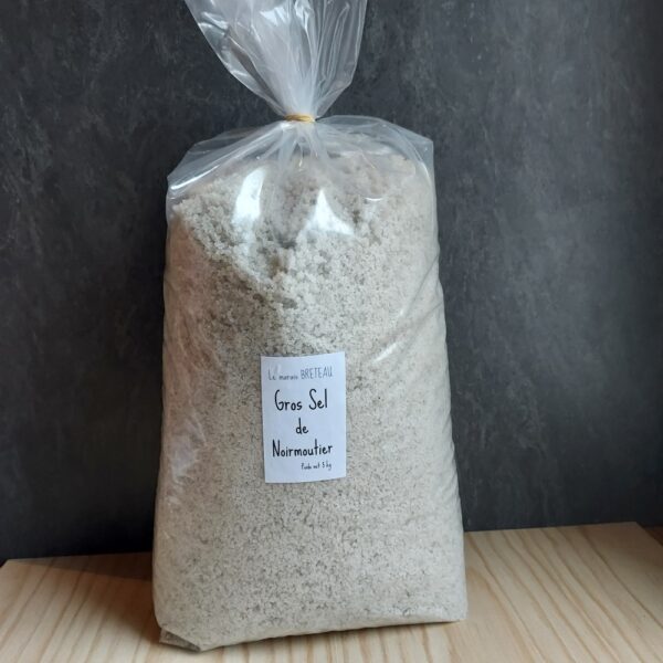 Le Marais Breteau - Production et vente de sel de Noirmoutier en Vendée 85 - Gros sel de Noirmoutier - sachet plastique 5kg