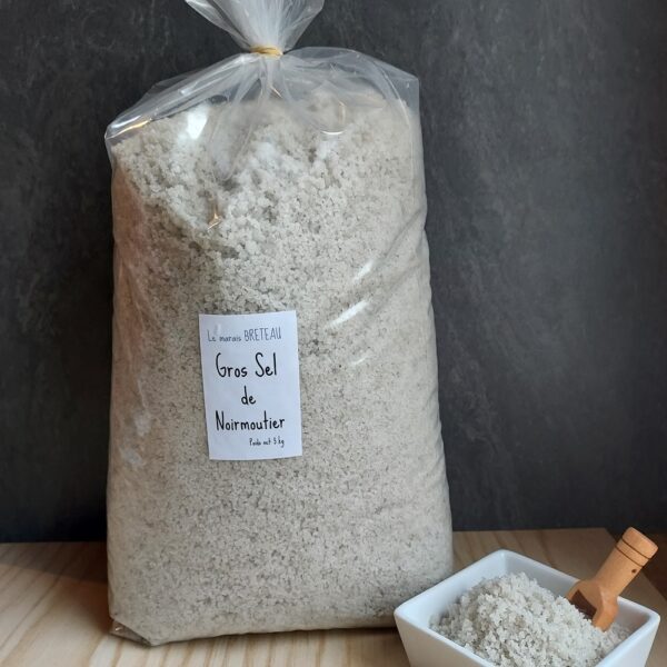 Le Marais Breteau - Production et vente de sel de Noirmoutier en Vendée 85 - Gros sel de Noirmoutier - sachet plastique 5kg